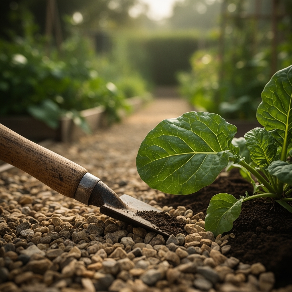 Steps for installing a gravel path between vegetable beds