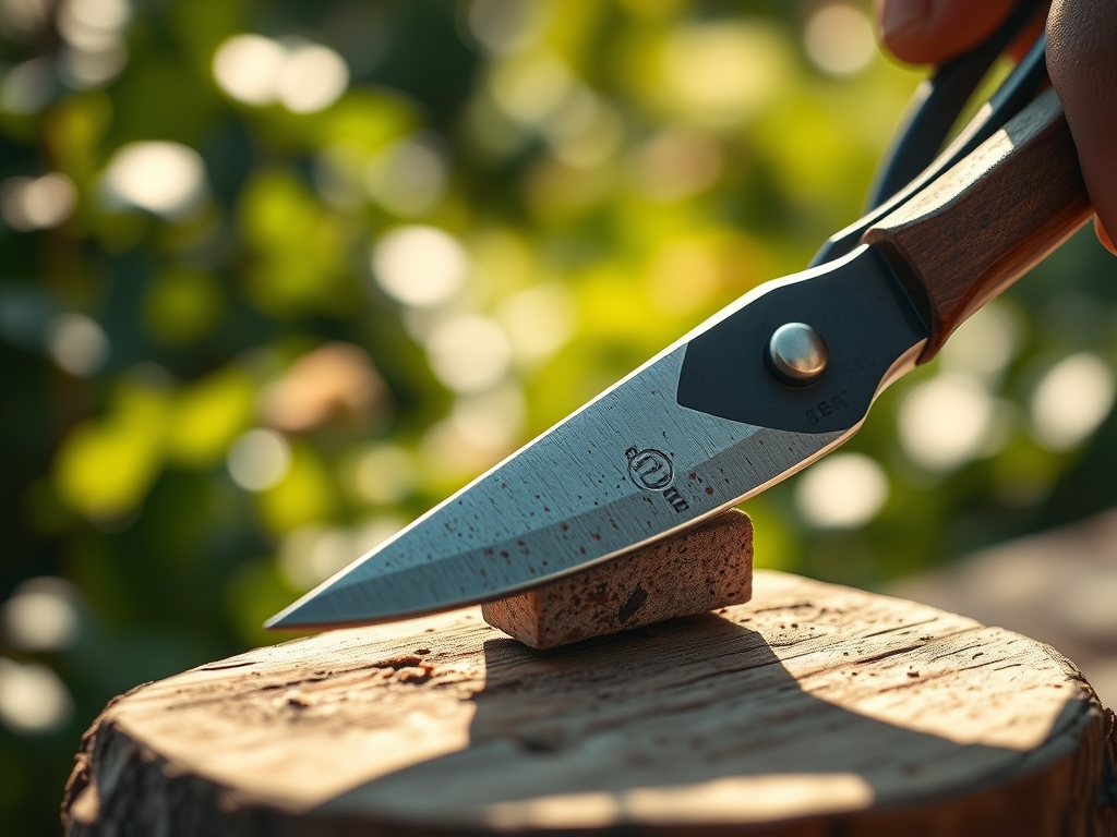 Steps for sharpening a garden shears with a stone