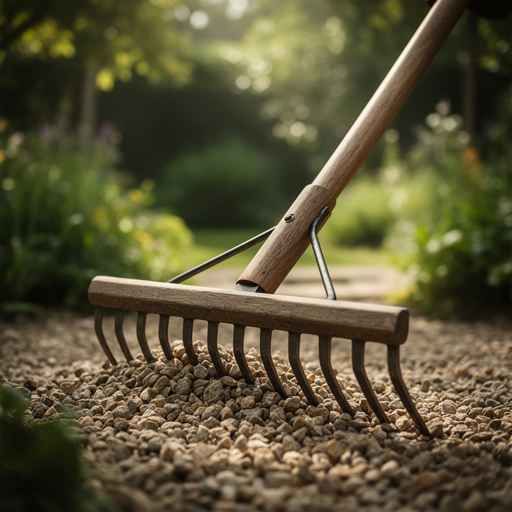 Using a bow rake for spreading gravel