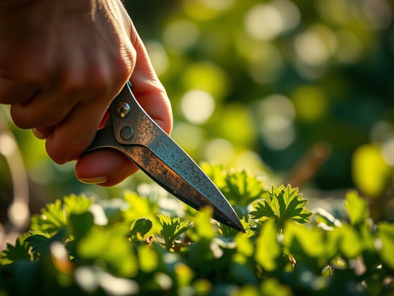 Using a garden shears for vegetable trimming