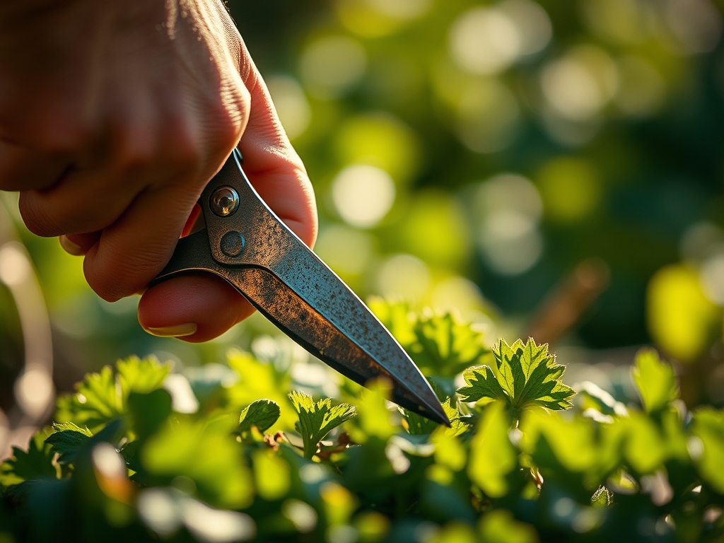 Using a garden shears for vegetable trimming